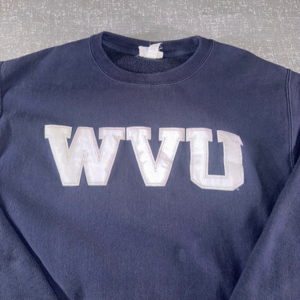 Champion Reverse Weave WVU West Virginia University Navy Blue Sweatshirt Large - Picture 3 of 9
